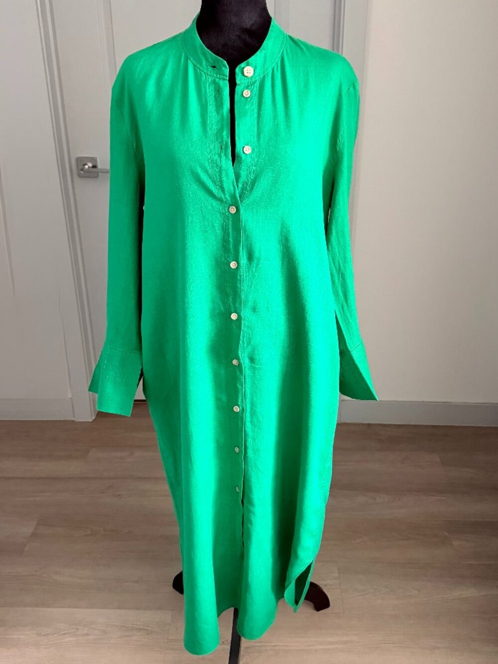 NWT Zara Green 100% Linen Midi Tunic Shirt Dress M Lagenlook Preppy Resort